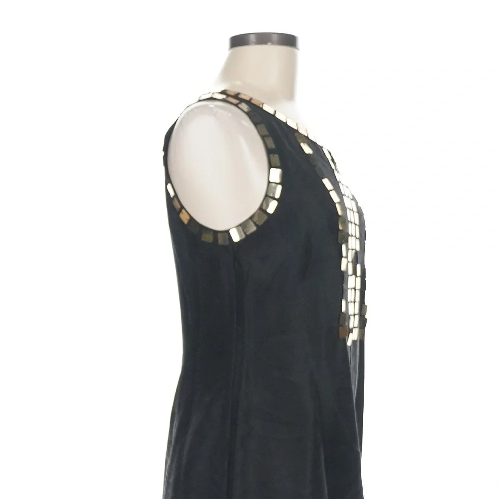 Tory Burch Sleeveless Black Silk Blouse Gold Paillettes 8 Festive Nite Out Party